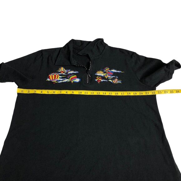 VTG Passion-I Top Womens L Black Hot Air Balloon Embroidered Bling 1/4 Zip Y2K - Picture 12 of 13